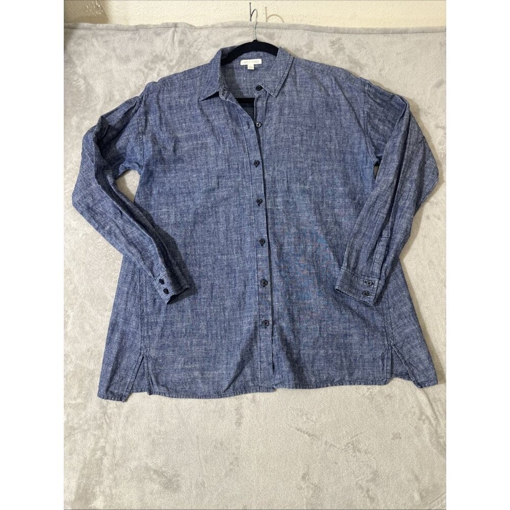 Eileen Fisher Women’s XS Blue Organic Cotton Button Front Shirt Top